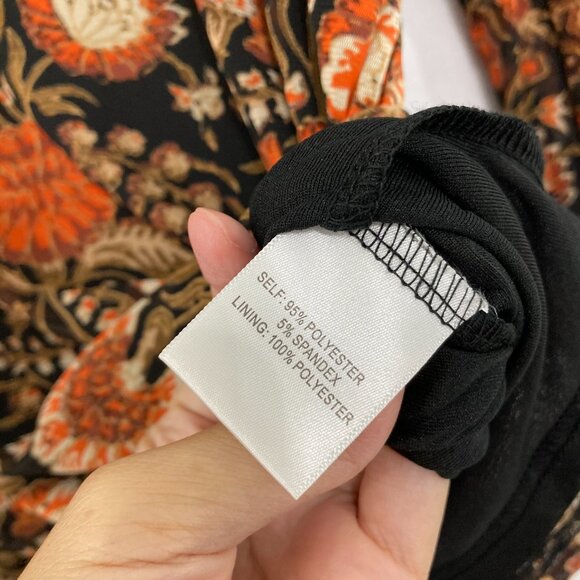 Jane and Delancey size XL Black Orange Floral Boho Mesh Stretch Mock Neck Top - Picture 9 of 11